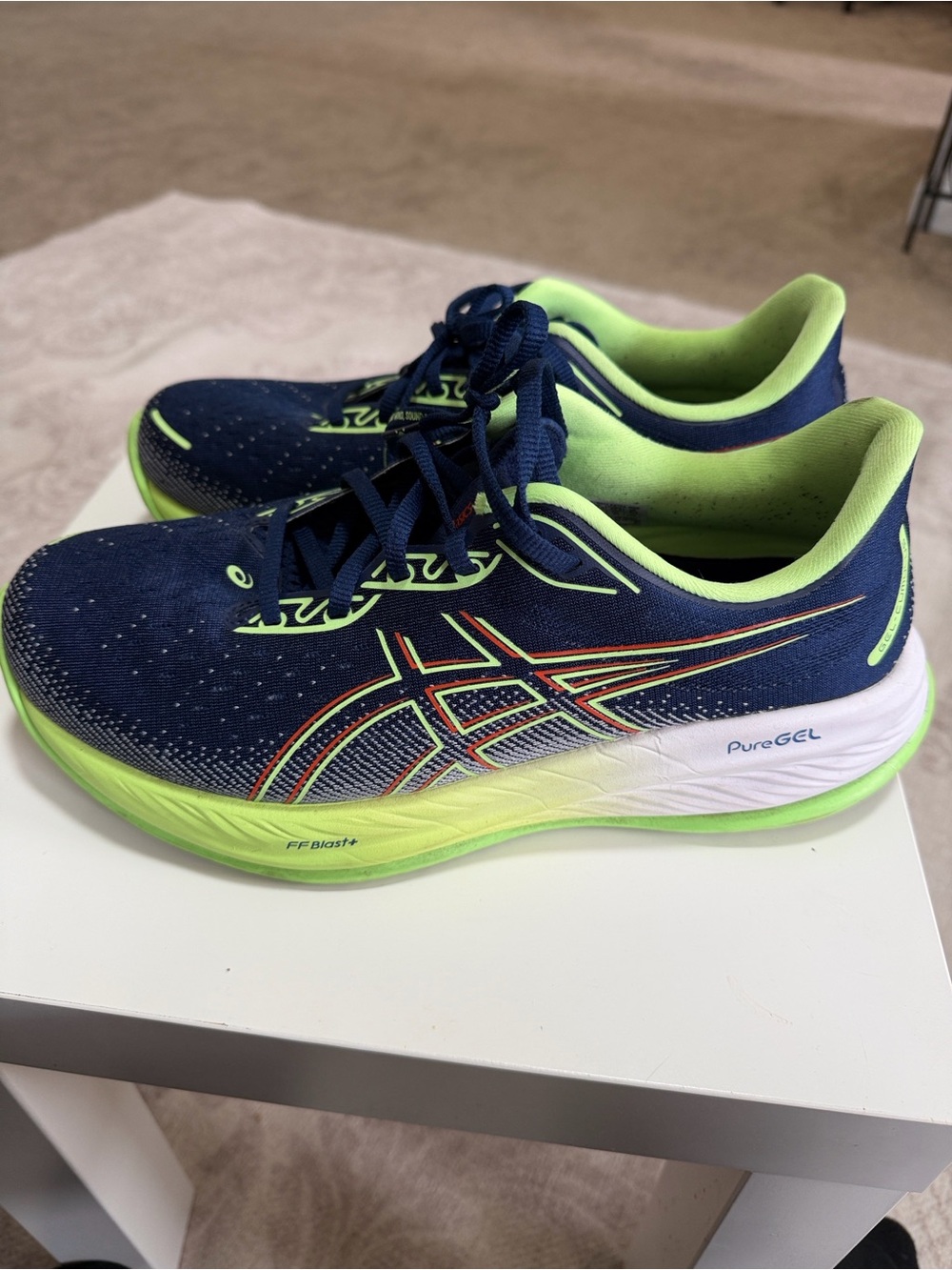 Asics Men's Navy Blue and Neon Green Running Sneakers
